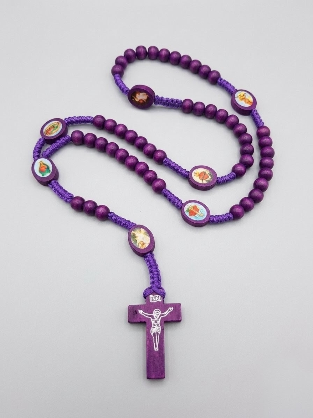 Purple Wooden Rosary Necklace